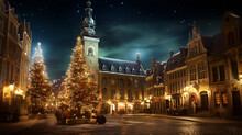 Christmas Lights Hanging On Street Scenes In France Generative AI