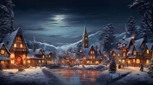 A Christmas Village With Beautiful Lights Generative AI