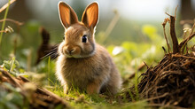 Rabbit In The Grass In Spring  Generative AI