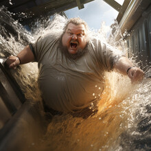 Ultrarealistic Fatman Stuck In Water Slide