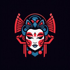 geisha woman cartoon style logo design 