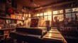 © Jane Kelly - A record store with vintage vinyl collections under warm, nostalgic lighting. Generative AI