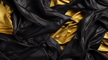 Fototapete - Generative AI : Black and Gold  crumpled paper texture background