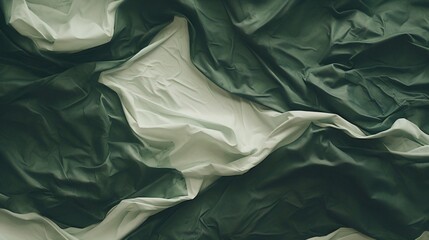 Aufkleber - Generative AI : Deep Green and Cream crumpled paper texture in light background