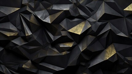 Fototapete - Generative AI : Black and Gold  crumpled paper texture background