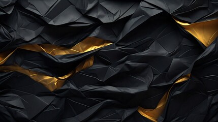 Aufkleber - Generative AI : Black and Gold  crumpled paper texture background