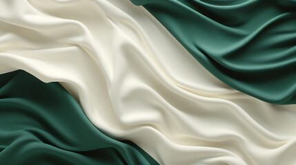 Poster - Generative AI : Deep Green and Cream crumpled paper texture in light background