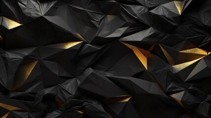 Fototapete - Generative AI : Black and Gold  crumpled paper texture background