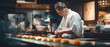 © Mr. Bolota - Culinary Craftsmanship. A Sushi Restaurant in Tokyo, Japan with a Chef Preparing Sushi. Authentic Cuisine Concept