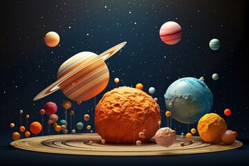 Wall Mural - planetary system 3d illustration of planets, in the style of colorful biomorphic forms planet and so