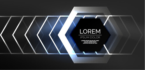 Aufkleber - Hexagon abstract background. Techno glowing neon hexagon shapes vector illustration for wallpaper, banner, background, landing page, wall art, invitation, prints, posters