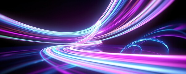 Wall Mural - abstract futuristic background with pink blue glowing neon moving high speed wave lines and bokeh li
