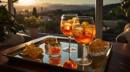 Closeup glass of spritz aperol cocktail