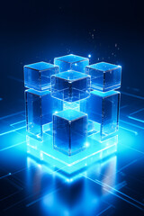 Poster - technology blue abstract cube