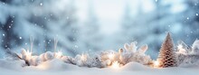 Christmas Celebrate Festive Banner Template Tranquil Christmas Scene Pine Tree Snow In Forest With Blank Space For Your Message,ai Generate