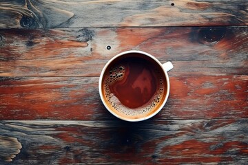 Wall Mural - cup of coffee on wooden table