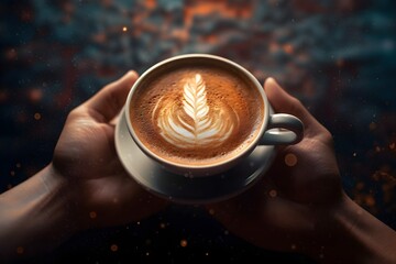 Wall Mural - a cup of latte art coffee in the hand