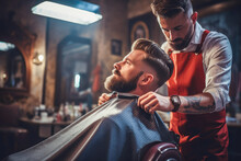 An Experienced Hairdresser In A Barber Shop, Expertly Trimming Beards With Precision And Care.