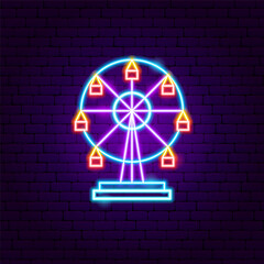 Canvas Print - Ferris Wheel Neon Sign. Vector Illustration of Entertainment Festival Glowing Symbol.