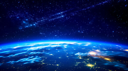 Wall Mural - blue amazing planet earth in space with starry sky, made with generative ai