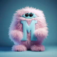 Crazy Mad Funny Cute Tiny Monster In The Form Of The Capital Letter M, Generative AI Illustration