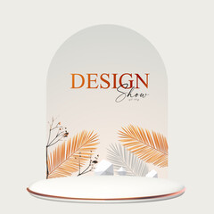 Canvas Print - 3D realistic premium product display design template. White scene with round podium, light and shadow. Elegant vector platform. Stage for showcase.