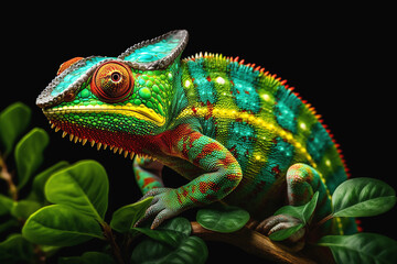 Yemeni chameleon isolated on large wood. generative Ai