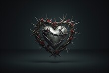 The Sacred Heart, A Crown Of Thorns In The Shape Of A Heart On Dark Background