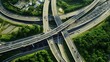 Aerial top view of multilevel junction ring road as seen on road motorway interchange with car traffic, generative ai
