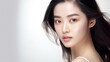 Face care, Facial treatment, Cosmetology, beauty and spa, beautiful young asian woman with clean fresh skin on beige background