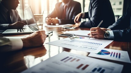 Poster - business people working together in office, analyzing financial figures on a graphs. business people analyzing data. business colleagues discussing financial documents, generative ai