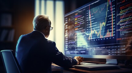 Poster - Businessman analyzing and calculating financial data for long term investment growth goals and company finance balance, Business strategy and planning of target, with generative ai