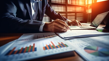 Poster - A business adviser analyzes financial information to determine the company's development in its operations, with generative ai