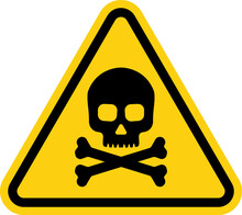 Danger Sign With Skull. Toxic, Electricity Or Chemical Warning Icon. Danger Triangle Symbol Of Death.