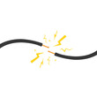 Electrical cable break with electric discharge, Electrical cable wires, Danger of Power line damage.