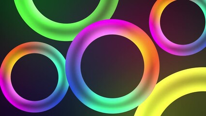 Wall Mural - Glowing Abstract Rings Wallpaper Background. Glowing neon circle shapes animation, abstract pattern of circles with displacement effect.