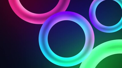 Wall Mural - Glowing Abstract Rings Wallpaper Background. Glowing neon circle shapes animation. Abstract pattern of circles with displacement effect.