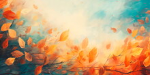 Background With Autumnal Colors, Showcasing The Beauty Of Falling Leaves And The Coziness Of A Harvest Season.