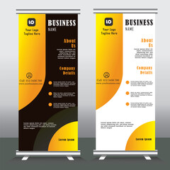 Wall Mural - Business Roll Up. Standee Design. Banner Template. Presentation and Brochure Flyer. Template vertical pull up banner with yellow and black color, Vector illustration