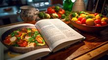 Recipe Book Surrounded By A Variety Of Vegetables - AI Generated
