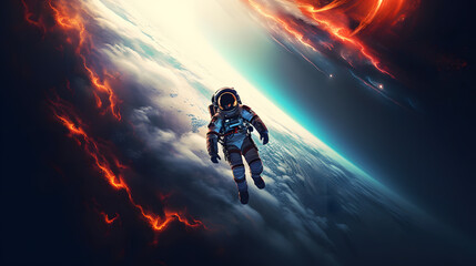 Wall Mural - spaceman and planet, human in space concept