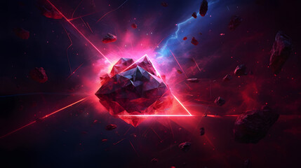 Wall Mural - space abstract background, burning comet, flash, laser through the stone, bright colors