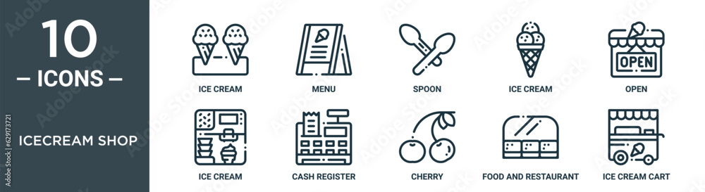 icecream shop outline icon set includes thin line ice cream, menu ...