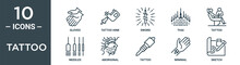 Tattoo Outline Icon Set Includes Thin Line Gloves, Tattoo Hine, Sword, Thai, Tattoo, Needles, Aboriginal Icons For Report, Presentation, Diagram, Web Design