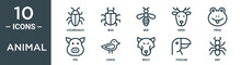 Animal Outline Icon Set Includes Thin Line Cockroach, Bug, Bee, Deer, Frog, Pig, Chick Icons For Report, Presentation, Diagram, Web Design