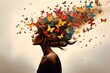 Silhouette of woman head with butterflies in hair created  with Generative AI technology 