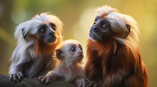 Cute Tamarin Monkey Family: Description: A Heartwarming Scene Captures A Family Of Tamarin Monkeys Grooming And Interacting With Each Other.