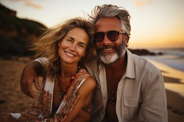 elderly retired couple enjoying their retirement at the beach