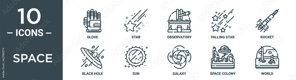 space outline icon set includes thin line glove, star, observatory ...