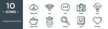 Tab Bar And Settings Outline Icon Set Includes Thin Line Download, Wifi, Chat, Travel, Idea, Piggy Bank, Delete Icons For Report, Presentation, Diagram, Web Design